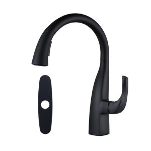 Modern Single Handle High Arc Sink Pull Down Sprayer Kitchen Faucet With Supply Line in Matte Black