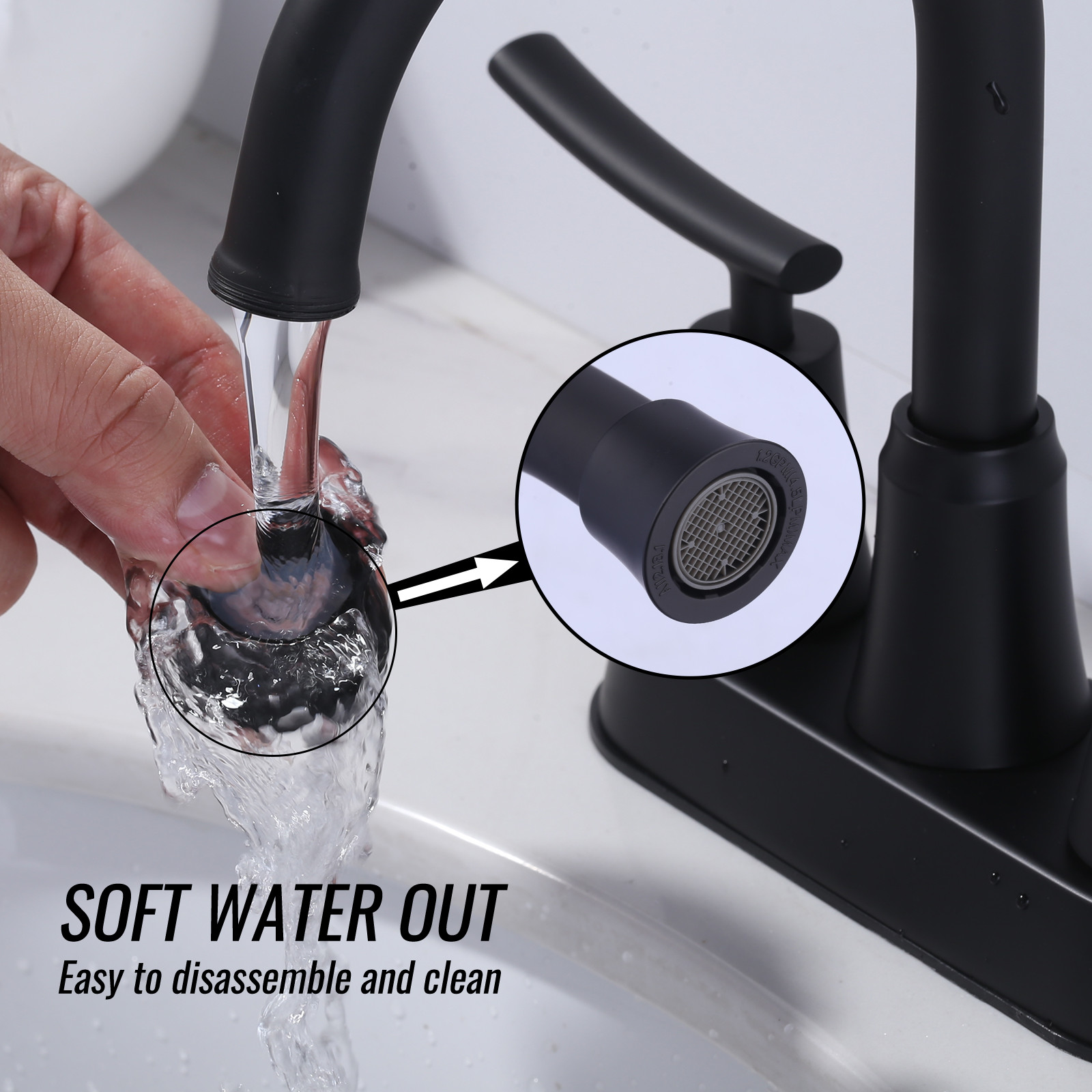 4 in. Centerset Double-Handle Bathroom Sink Faucet with Pop-Up Drain in Matte Black - Image 3