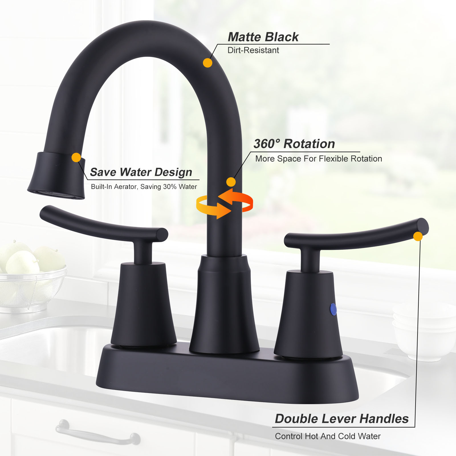 4 in. Centerset Double-Handle Bathroom Sink Faucet with Pop-Up Drain in Matte Black - Image 4