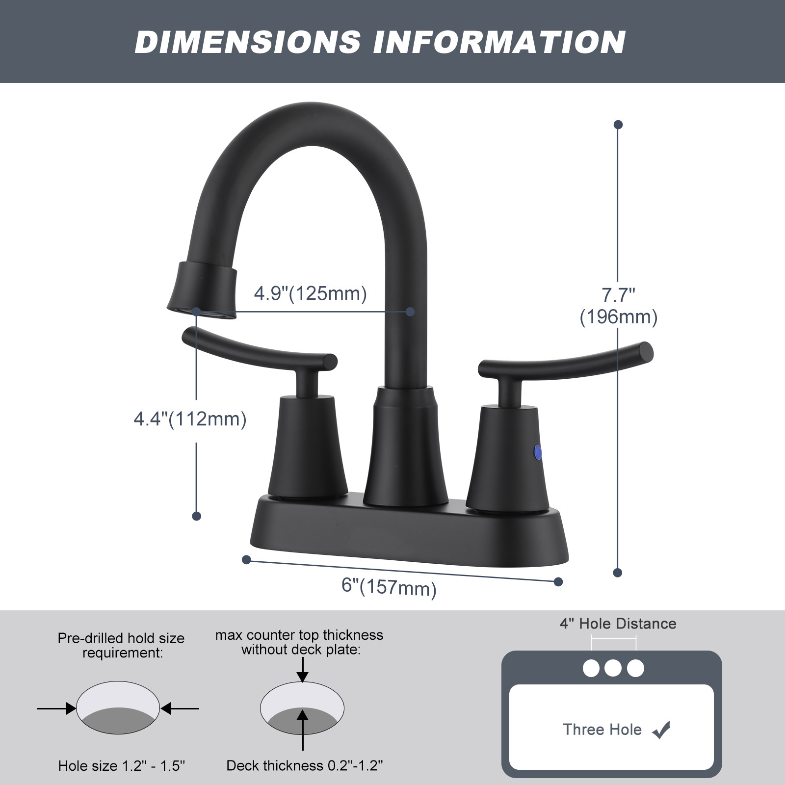 4 in. Centerset Double-Handle Bathroom Sink Faucet with Pop-Up Drain in Matte Black - Image 6