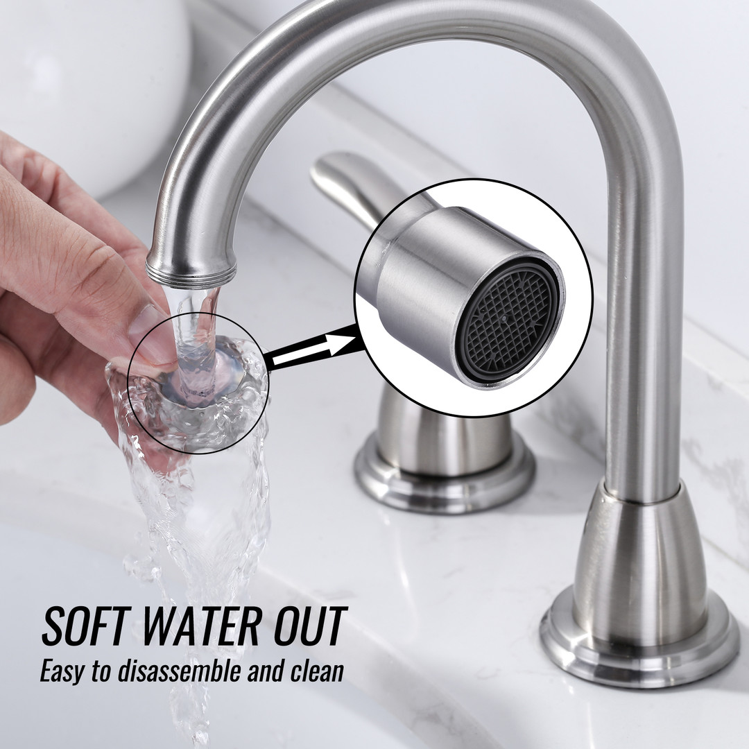 8 in. Widespread Double Handle Bathroom Faucet with Pop-Up Drain Assembly in Brushed Nickel - Image 3