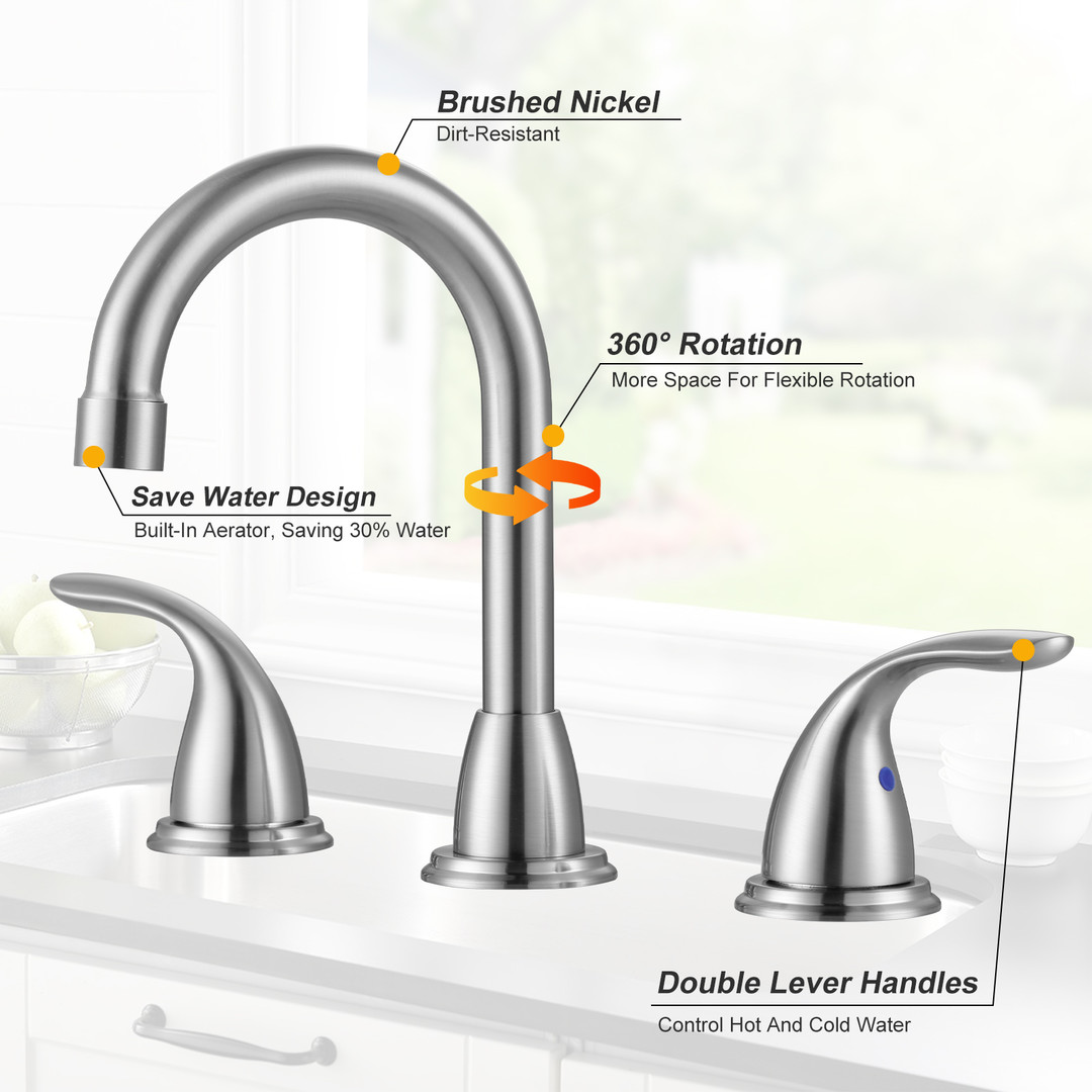 8 in. Widespread Double Handle Bathroom Faucet with Pop-Up Drain Assembly in Brushed Nickel - Image 4