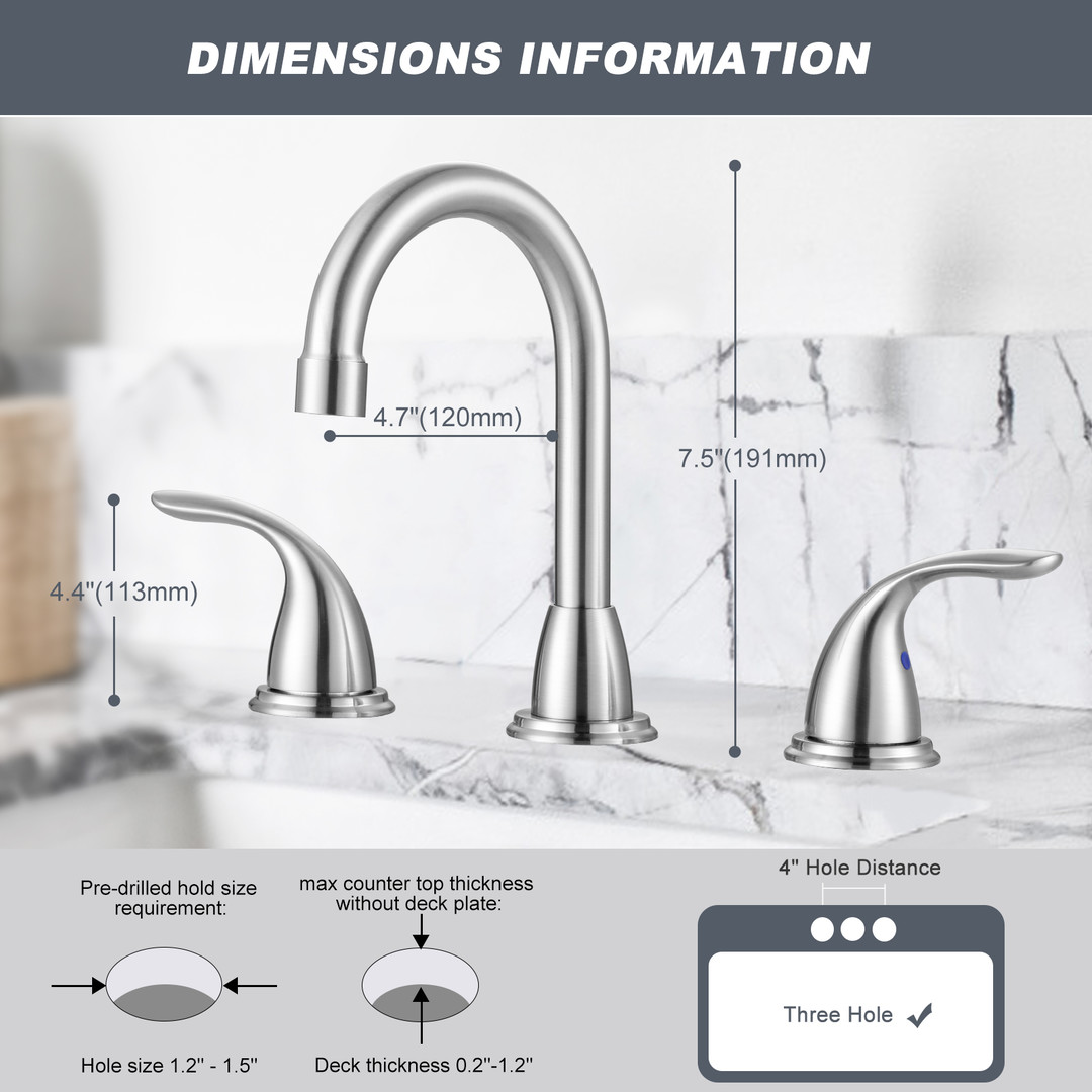 8 in. Widespread Double Handle Bathroom Faucet with Pop-Up Drain Assembly in Brushed Nickel - Image 6