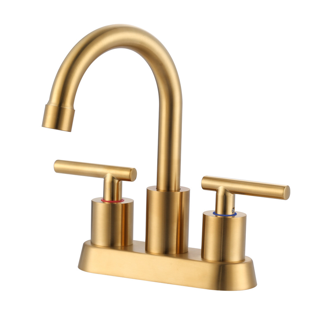 4 in. Centerset Double-Handle Bathroom Sink Faucet, Basin Faucet with Pop-Up Drain in Brushed Gold