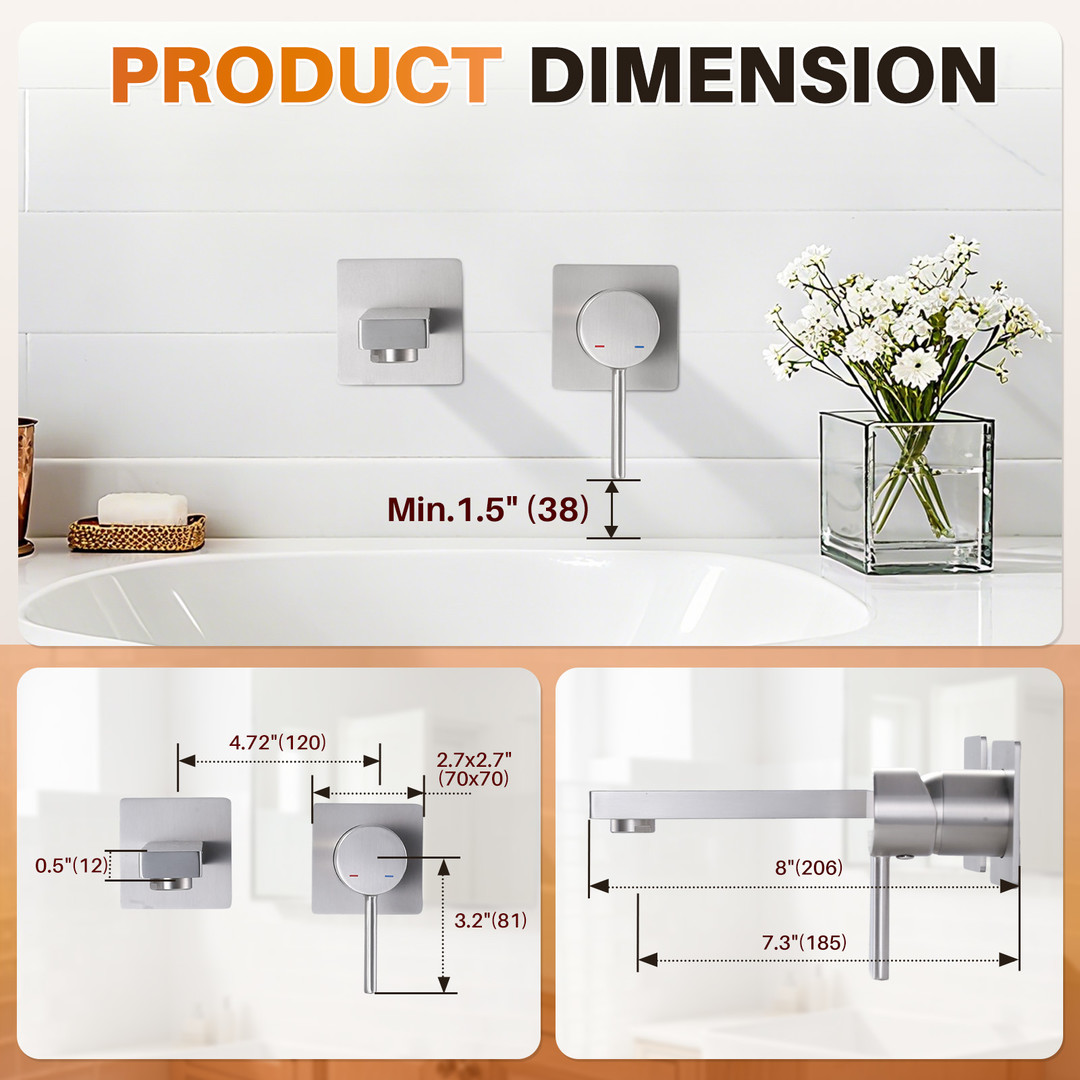 Brushed Nickel Single Handle Solid Brass Wall Mounted BathroomFaucet Valve Included - Image 6