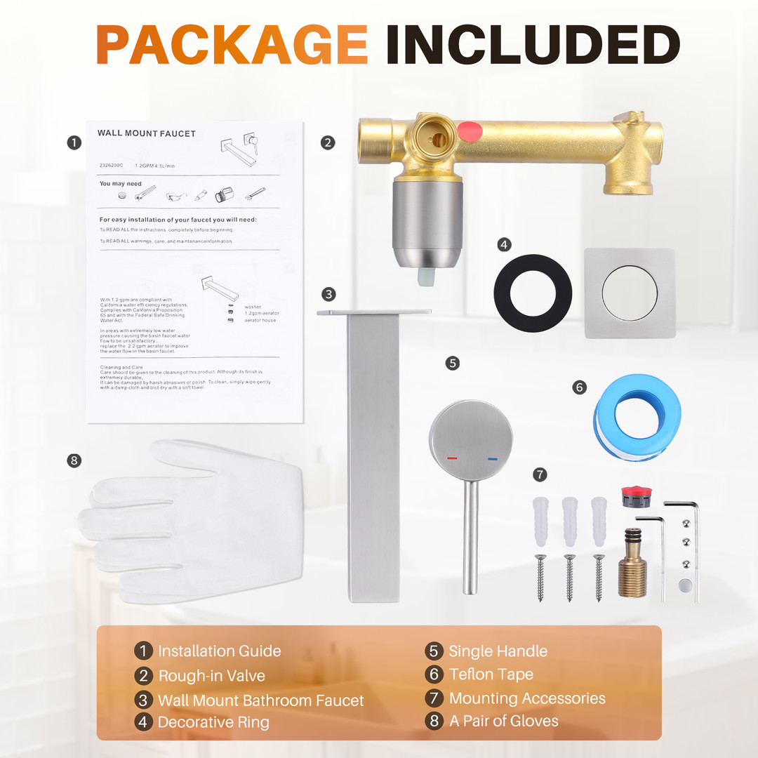Brushed Nickel Single Handle Solid Brass Wall Mounted BathroomFaucet Valve Included - Image 7
