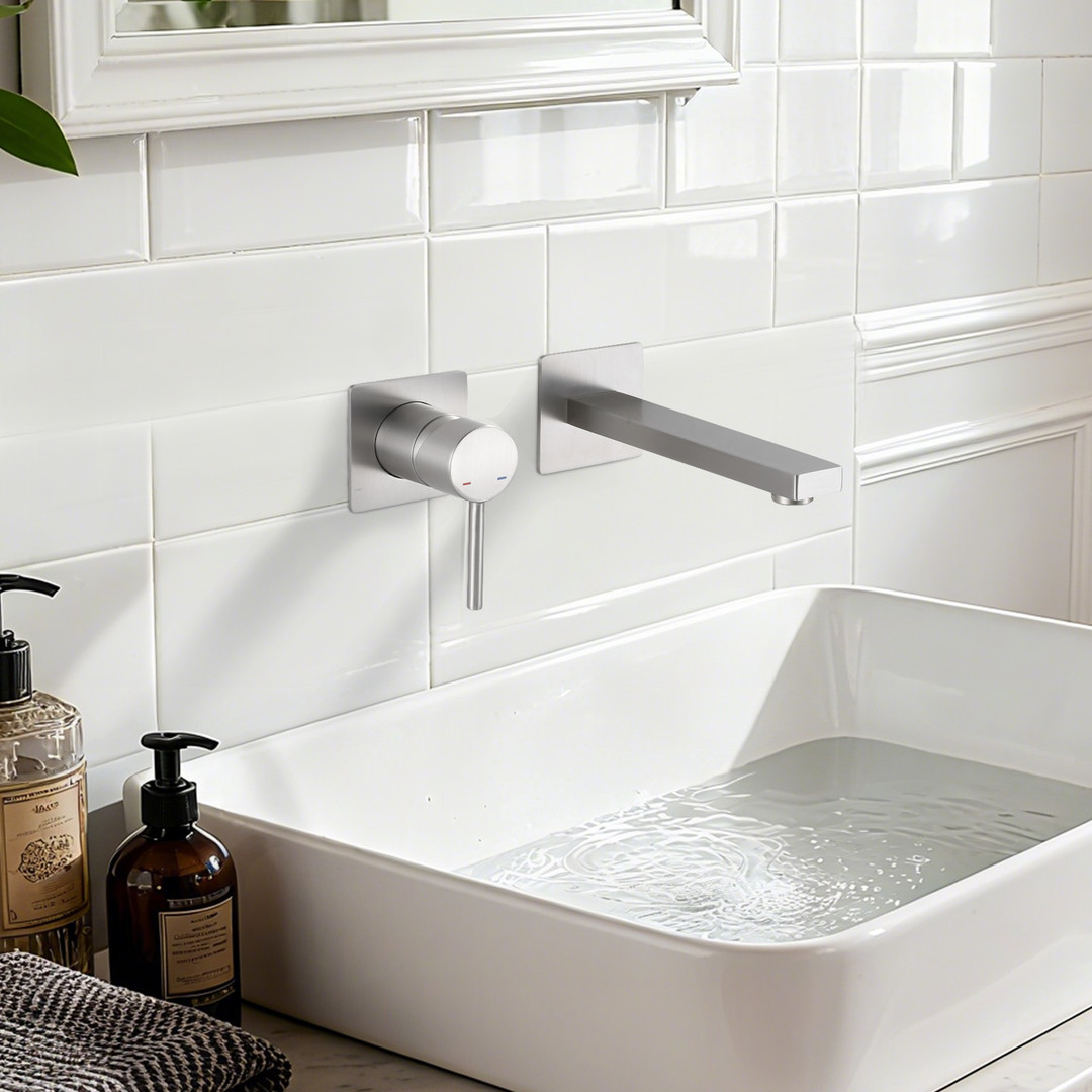 Brushed Nickel Single Handle Solid Brass Wall Mounted BathroomFaucet Valve Included - Image 3