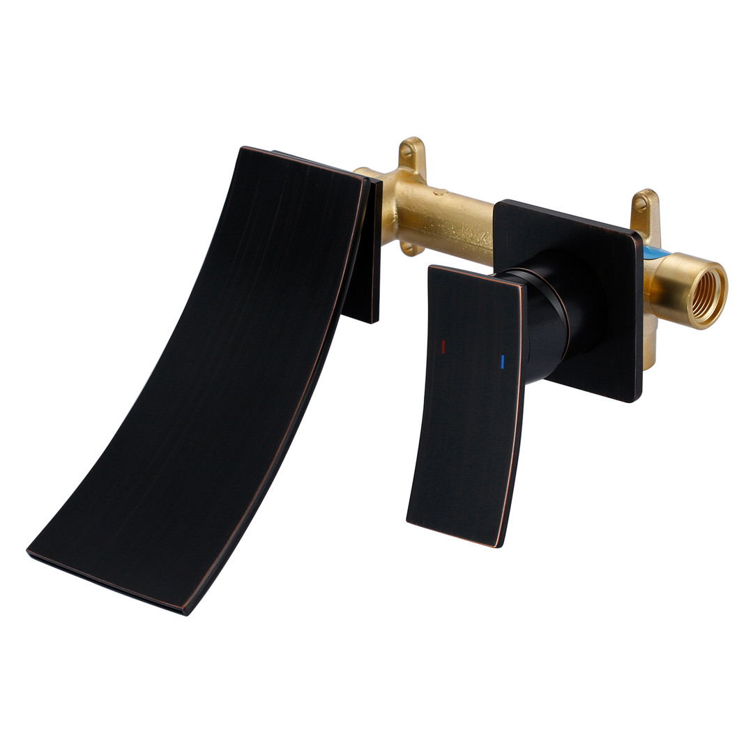 Modern Oil Rubbed Bronze Single Handle Wall Mounted Waterfall Bathroom Sink Faucet Rough in Valve Included