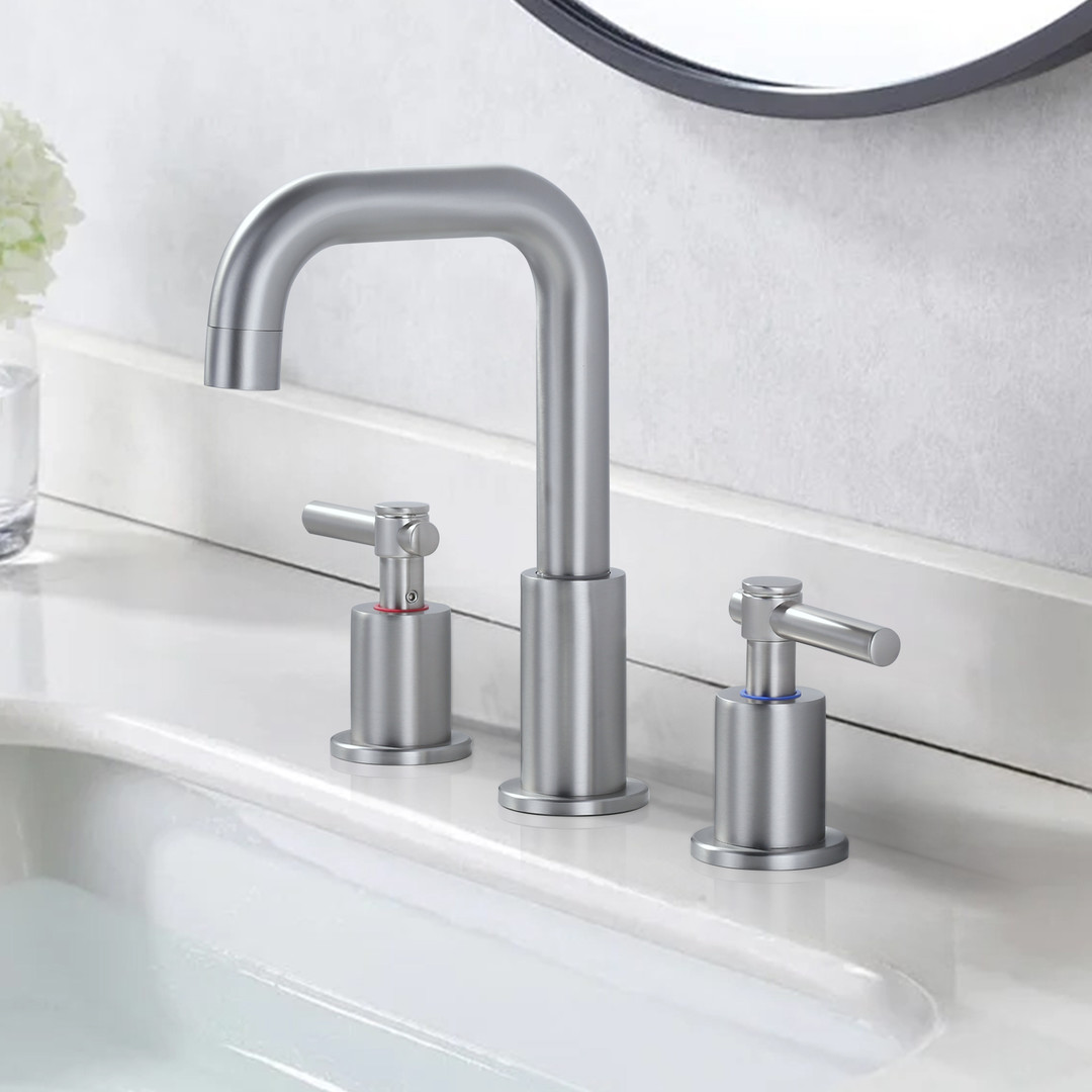 8 in Widespread Double Handle Bathroom Faucet in Brushed Nickel 3 Holes Bathroom Sink Faucet with Pop Up Drain - Image 3