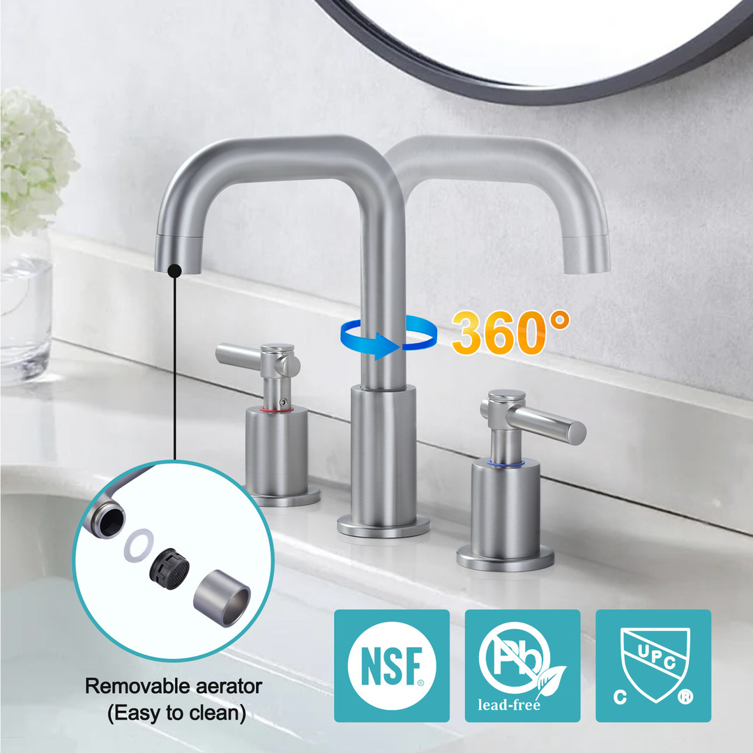 8 in Widespread Double Handle Bathroom Faucet in Brushed Nickel 3 Holes Bathroom Sink Faucet with Pop Up Drain - Image 4