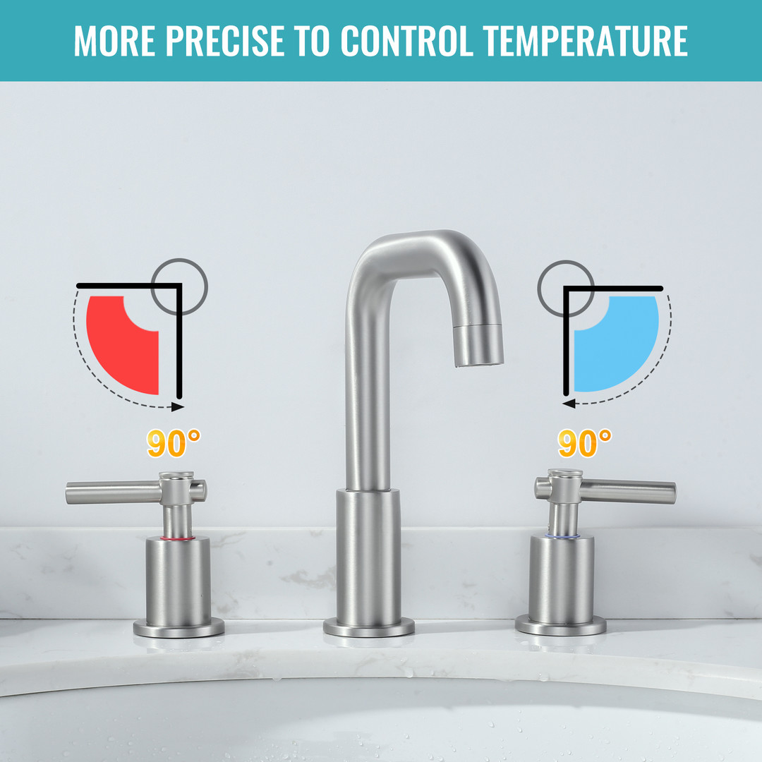 8 in Widespread Double Handle Bathroom Faucet in Brushed Nickel 3 Holes Bathroom Sink Faucet with Pop Up Drain - Image 5