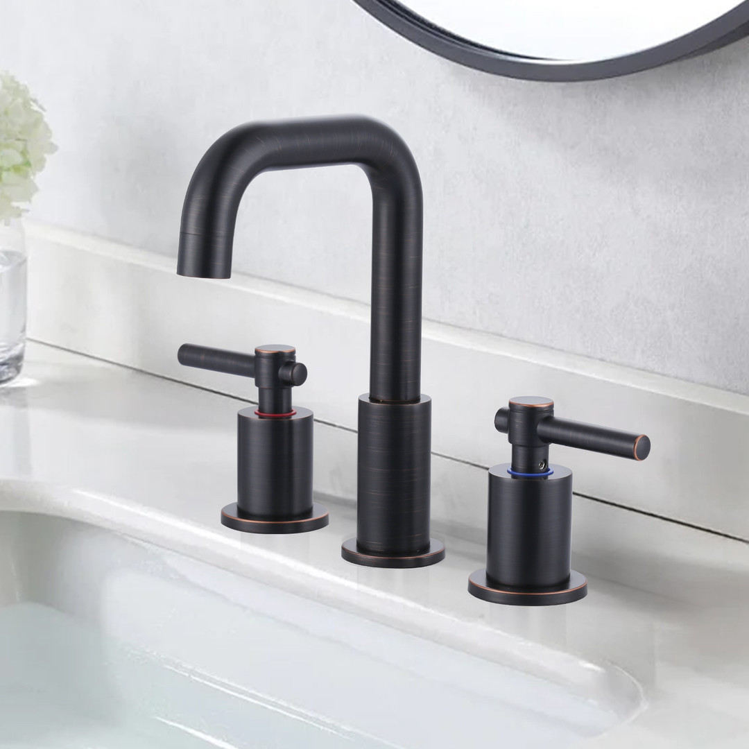 8 in Widespread Double Handle Bathroom Faucet in Oil Rubbed Bronze 3 Holes Bathroom Sink Faucet with Pop Up Drain - Image 3
