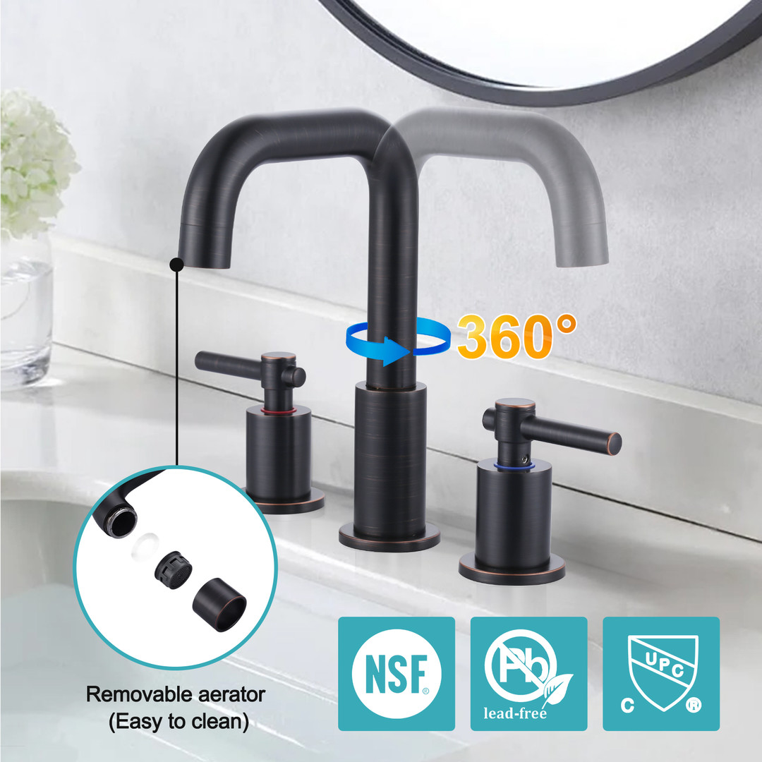 8 in Widespread Double Handle Bathroom Faucet in Oil Rubbed Bronze 3 Holes Bathroom Sink Faucet with Pop Up Drain - Image 4