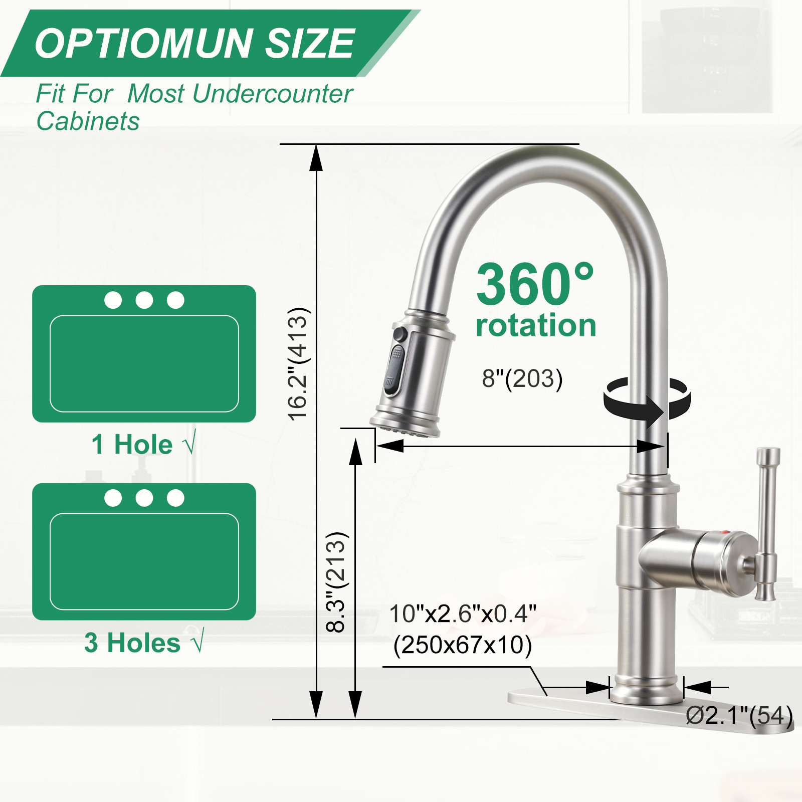 Brushed Nickel Single Handle Pull-Down Sprayer Kitchen Faucet with 3-Mode Sprayer and Deckplate in Stainless Steel - Image 4