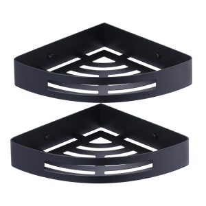 Wall Mounted Bathroom Shower Caddies Stainless Steel Corner Storage Shelves in Matte Black