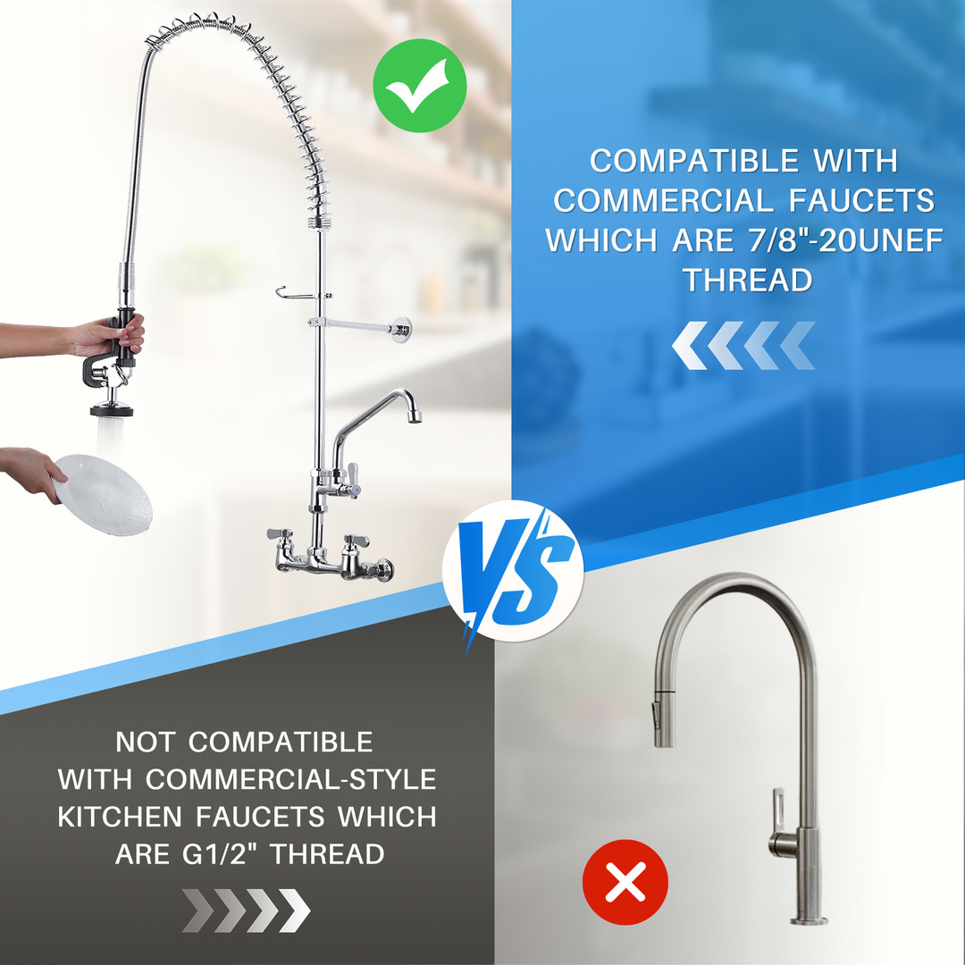 7/8 in, 20 UNEF Pre-Rinse Spray in Black with 38 inch Stainless-Steel Pre Rinse Hose for Commercial Sink Faucet - Image 4