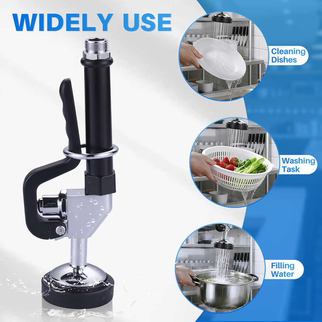 7/8 in, 20 UNEF Pre-Rinse Spray in Black with 38 inch Stainless-Steel Pre Rinse Hose for Commercial Sink Faucet - Image 8