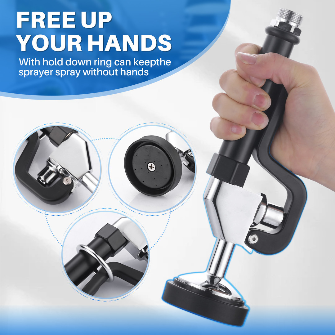 7/8 in, 20 UNEF Pre-Rinse Spray in Black with 45 inch Stainless-Steel Pre Rinse Hose for Commercial Sink Faucet - Image 3