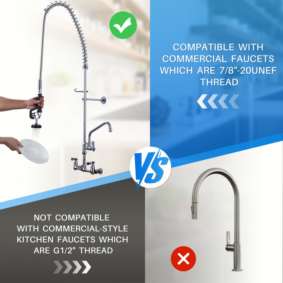 7/8 in, 20 UNEF Pre-Rinse Spray in Black with 45 inch Stainless-Steel Pre Rinse Hose for Commercial Sink Faucet - Image 4
