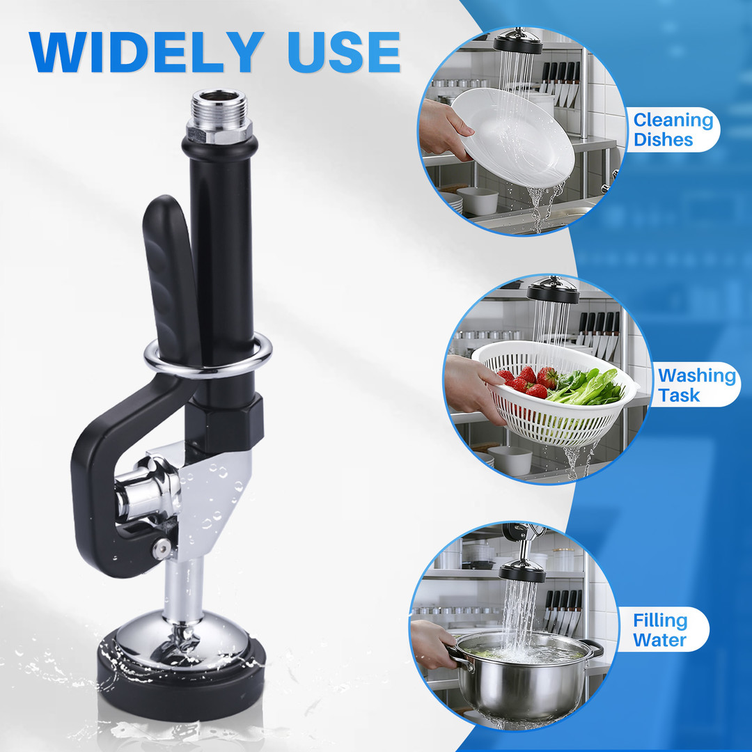 7/8 in, 20 UNEF Pre-Rinse Spray in Black with 45 inch Stainless-Steel Pre Rinse Hose for Commercial Sink Faucet - Image 8