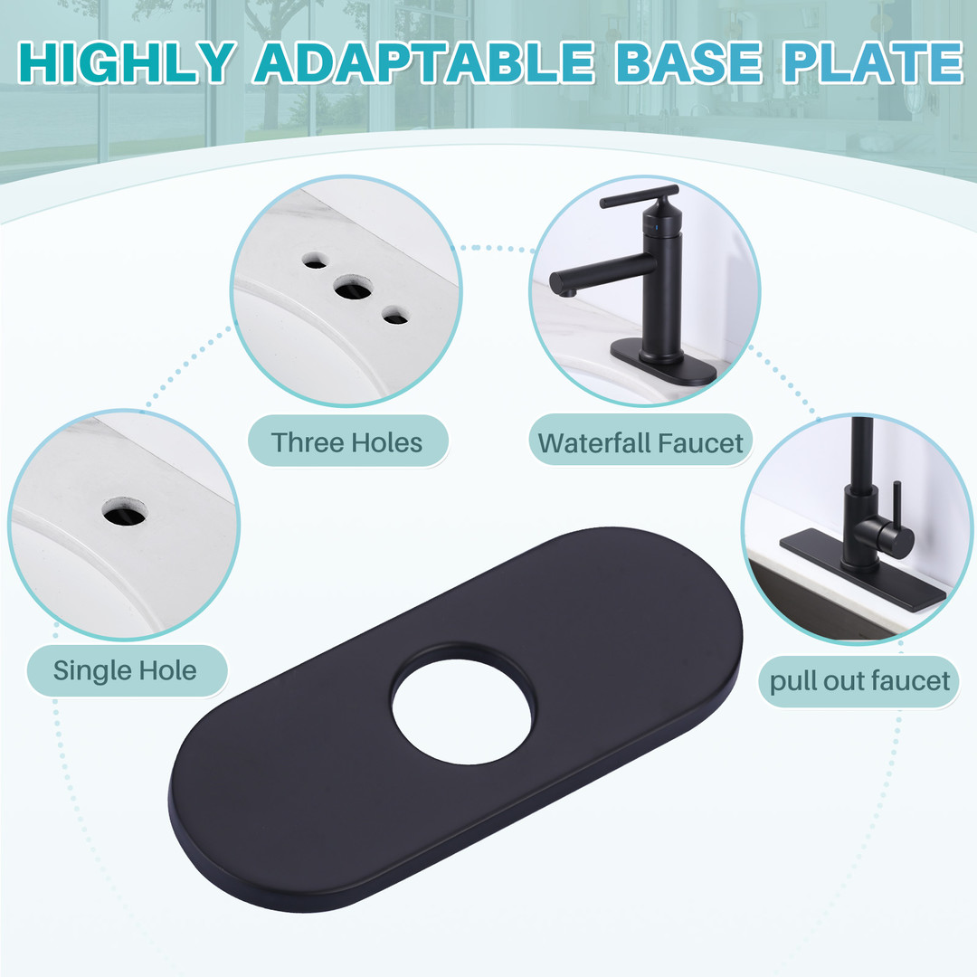 6.3 in. x 2.44 in. x 0.7 in. Stainless Steel Kitchen Sink Faucet Hole Cover Deck Plate in Matte Black (1 Pack) - Image 3