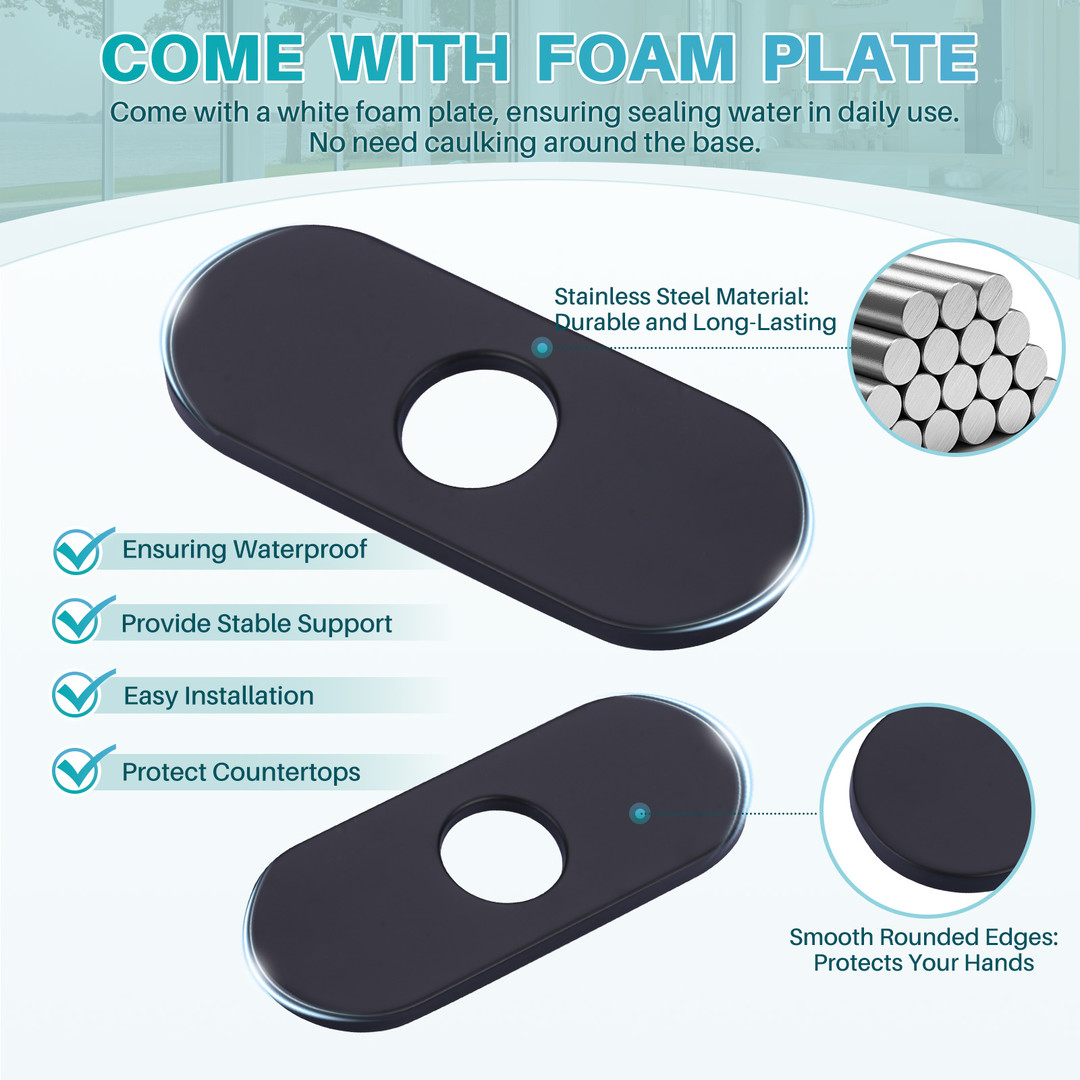 6.3 in. x 2.44 in. x 0.7 in. Stainless Steel Kitchen Sink Faucet Hole Cover Deck Plate in Matte Black (1 Pack) - Image 5