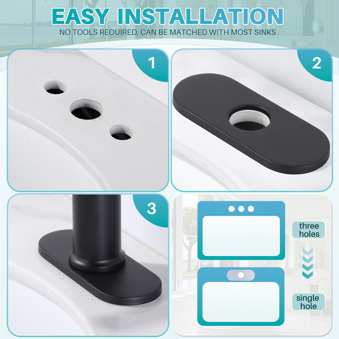 6.3 in. x 2.44 in. x 0.7 in. Stainless Steel Kitchen Sink Faucet Hole Cover Deck Plate in Matte Black (1 Pack) - Image 6