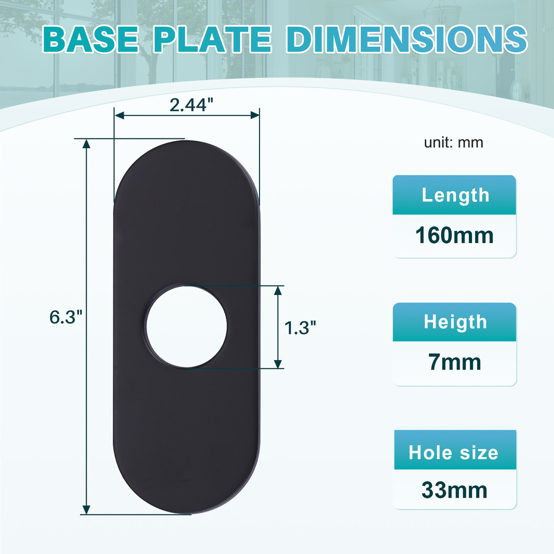 6.3 in. x 2.44 in. x 0.7 in. Stainless Steel Kitchen Sink Faucet Hole Cover Deck Plate in Matte Black (1 Pack) - Image 8