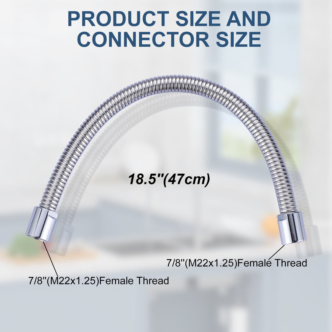 18.5 in. Pre-Rinse Stainless Steel Flexible Hose for Commercial Sink Faucet with Brass Connector in Chrome - Image 3