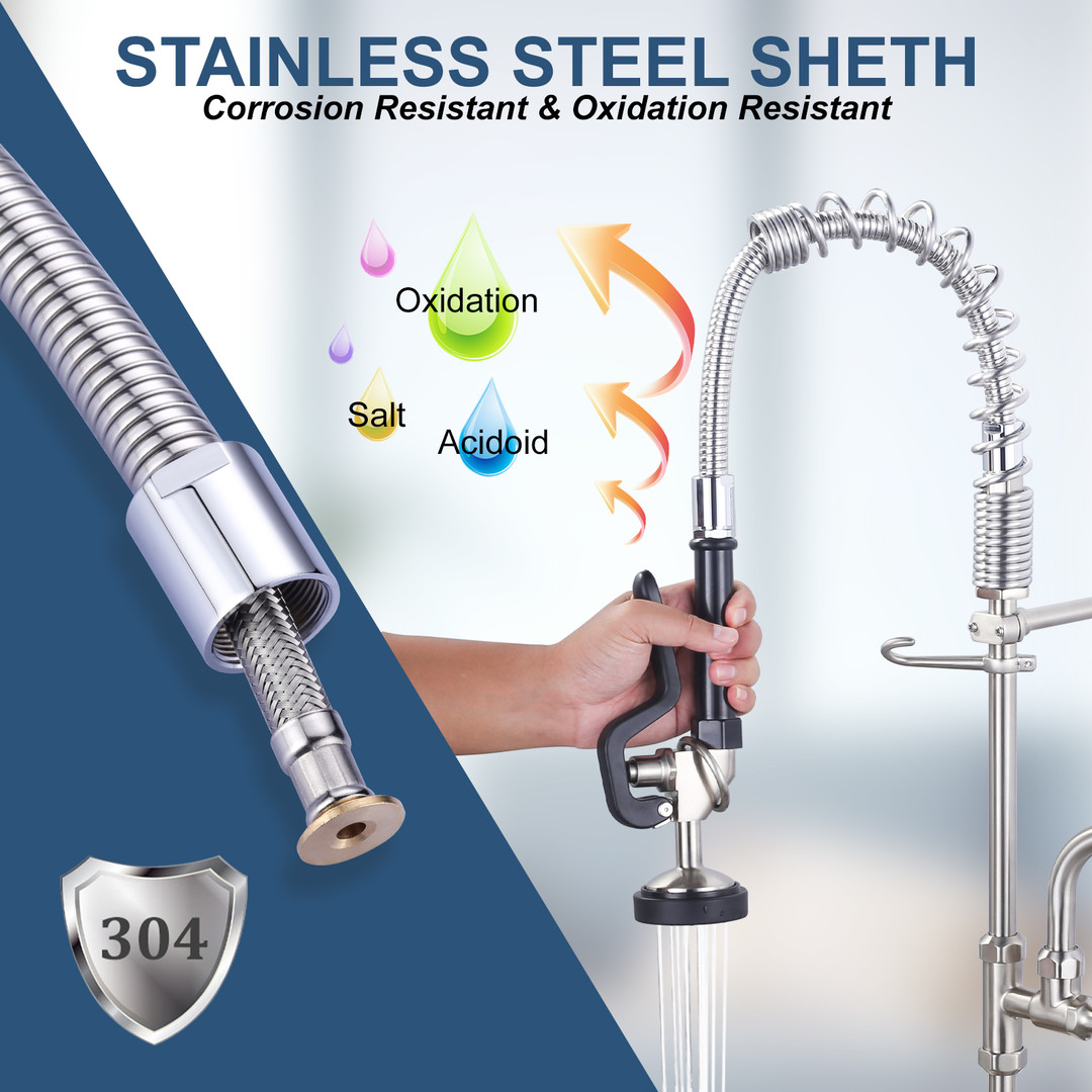18.5 in. Pre-Rinse Stainless Steel Flexible Hose for Commercial Sink Faucet with Brass Connector in Chrome - Image 5