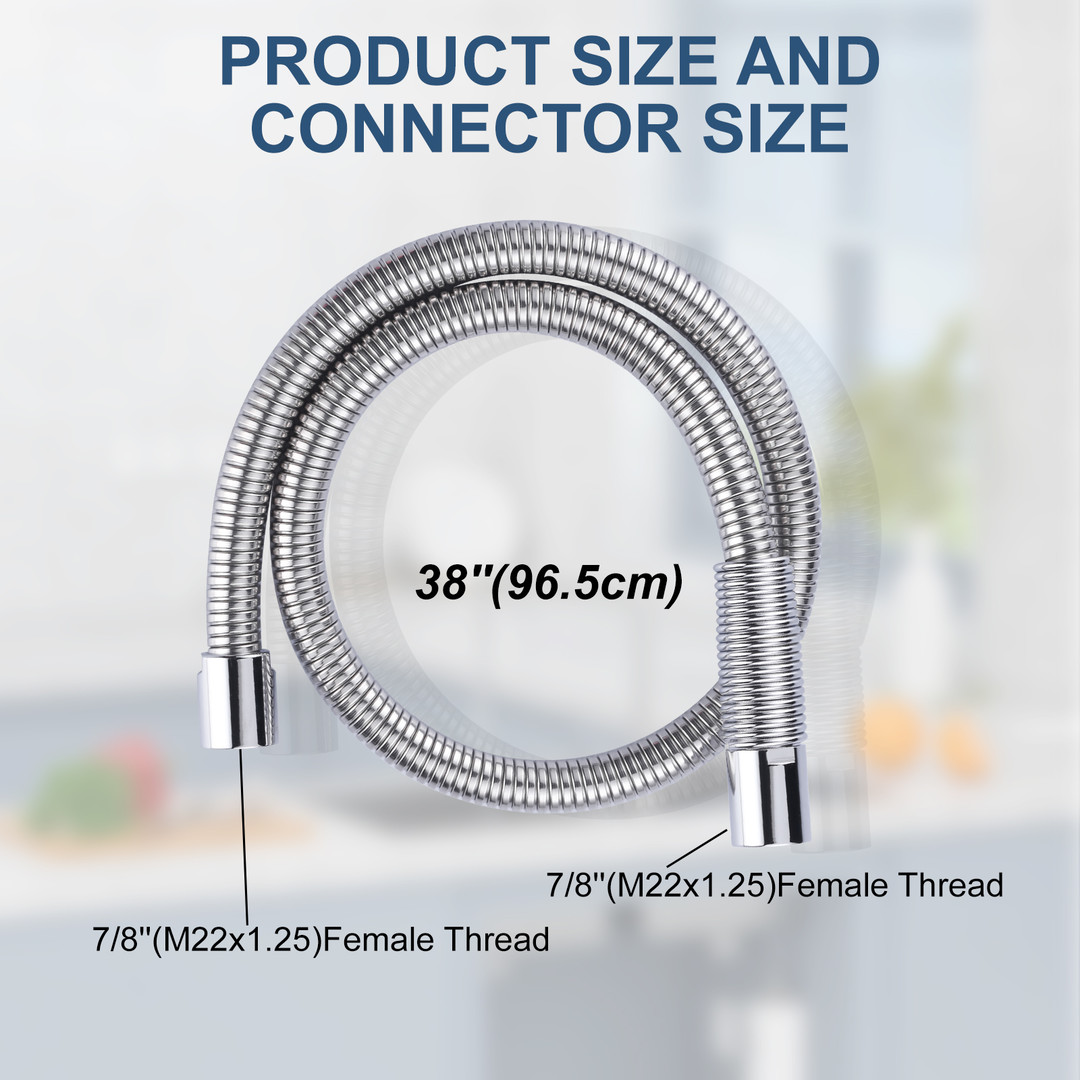 38 in. Pre-Rinse Stainless Steel Flexible Hose for Commercial Sink Faucet with Brass Connector in Chrome - Image 3