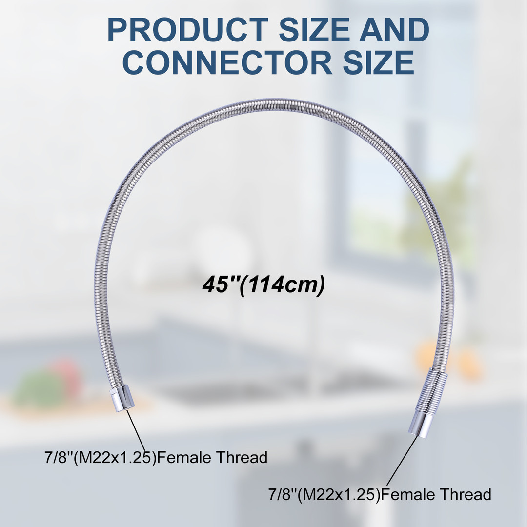 45 in. Pre-Rinse Stainless Steel Flexible Hose for Commercial Sink Faucet with Brass Connector in Chrome - Image 3
