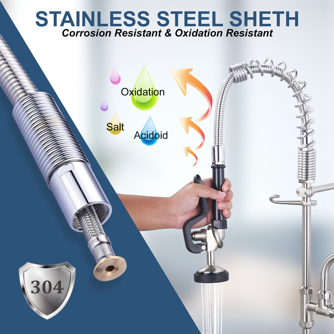 45 in. Pre-Rinse Stainless Steel Flexible Hose for Commercial Sink Faucet with Brass Connector in Chrome - Image 5