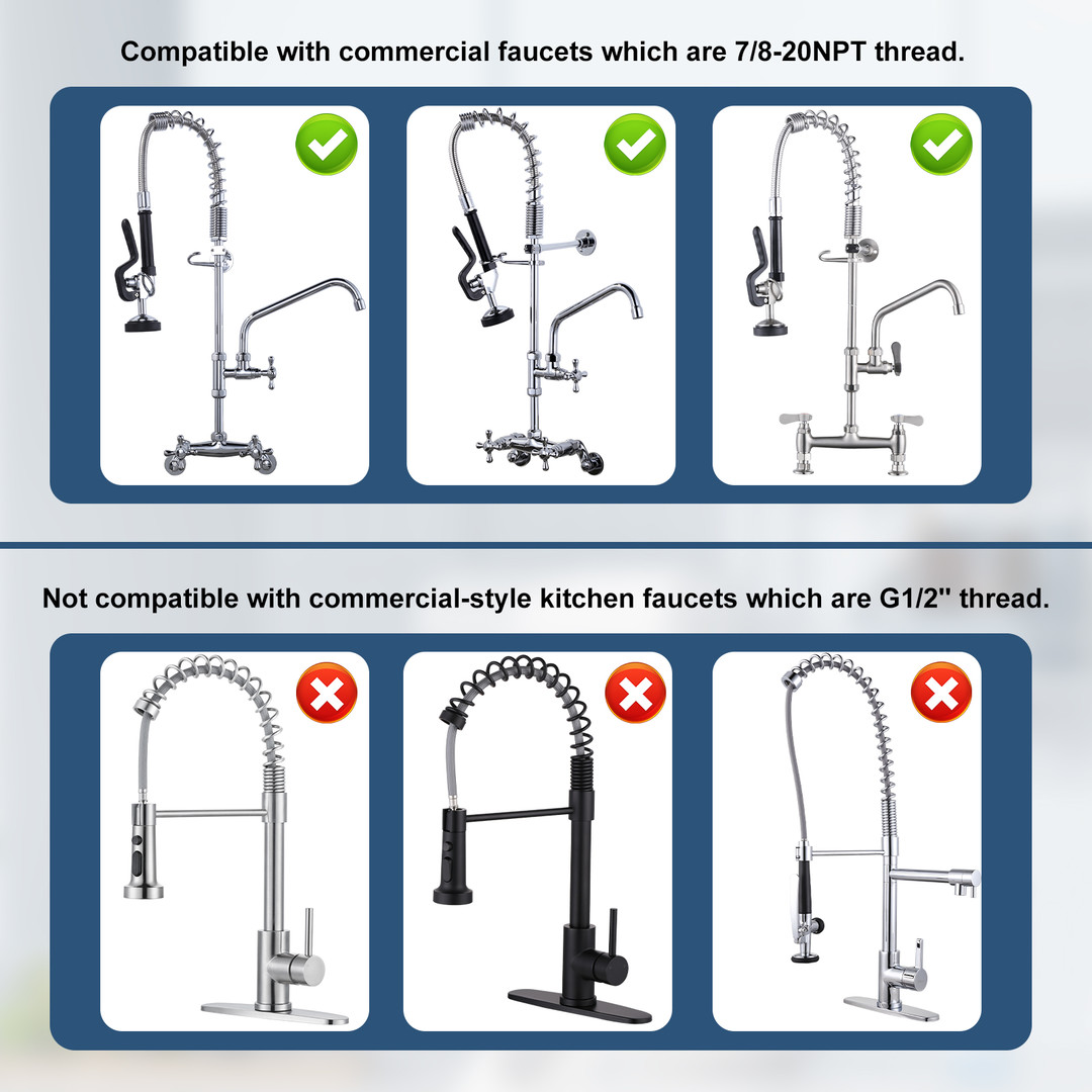 45 in. Pre-Rinse Stainless Steel Flexible Hose for Commercial Sink Faucet with Brass Connector in Chrome - Image 6