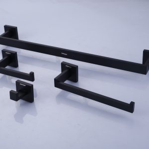 4-Piece Bath Hardware Set with Towel Bar, Hand Towel Holder, Toilet Paper Holder and Robe Hook in Matte Black