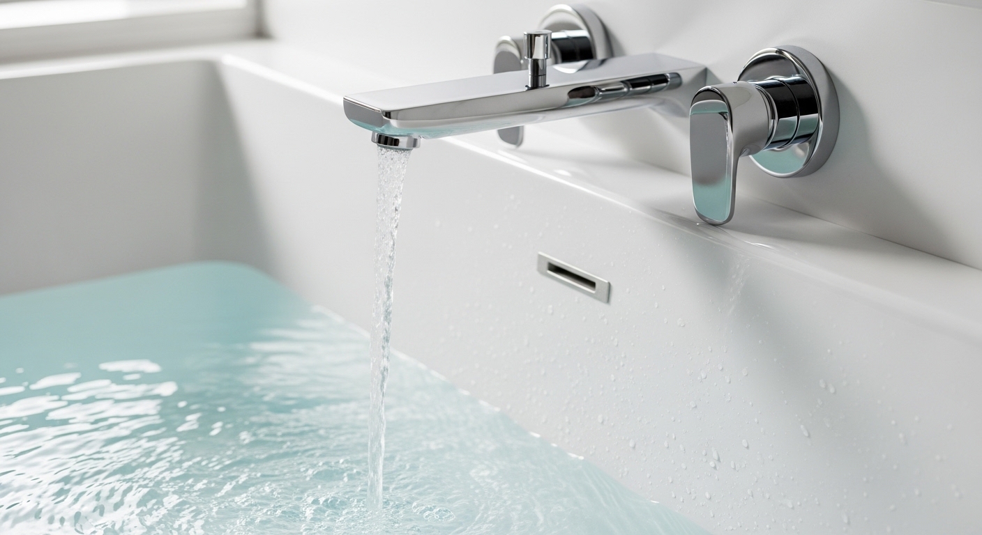 bathtub under faucet