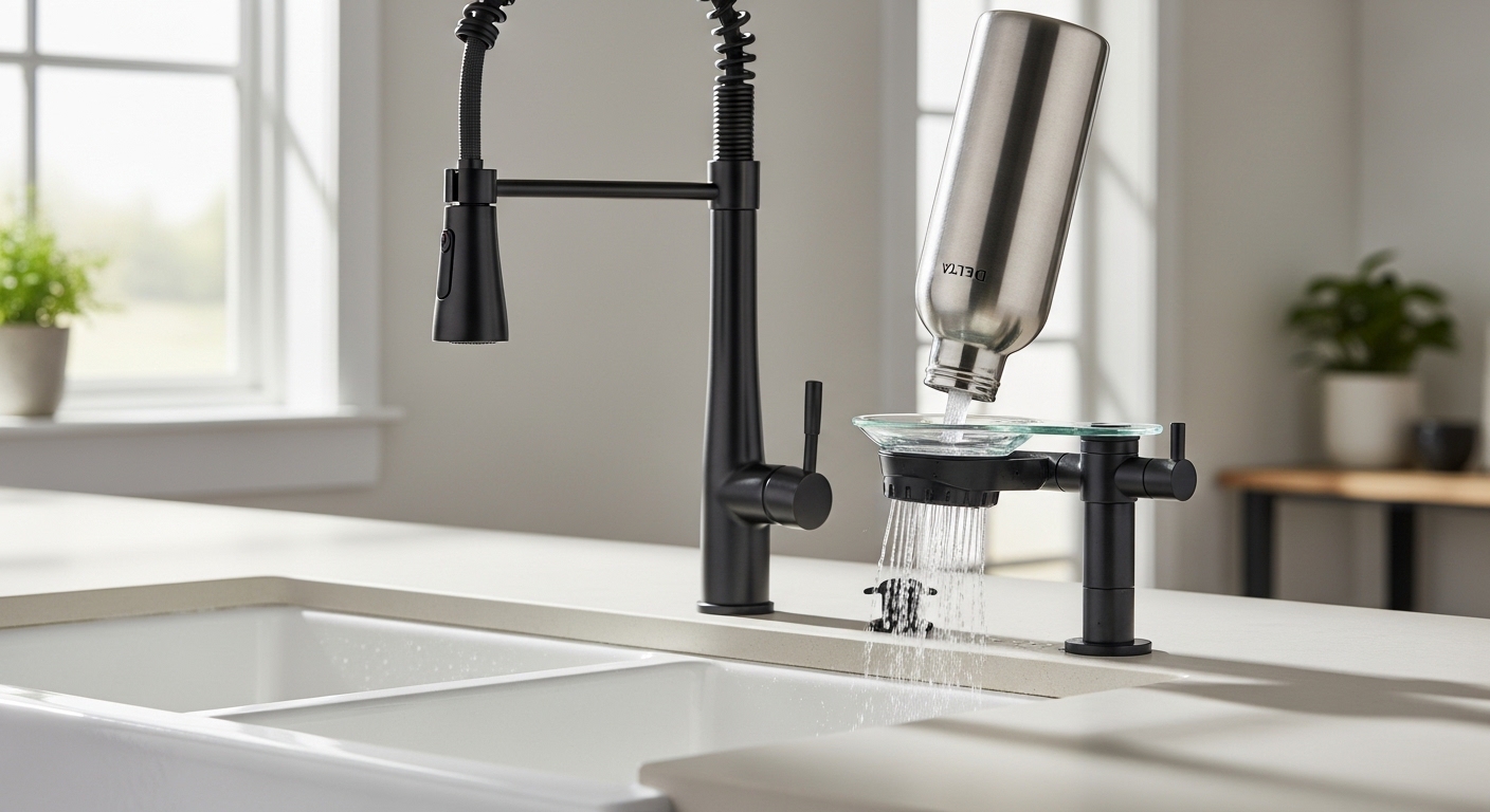 delta matte black faucet glass rinser