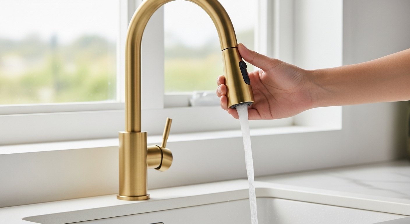pull out kitchen tap brass
