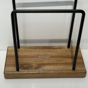 Countertop Napkin Holder with Solid Wood Base and Matte Black Metal Frame