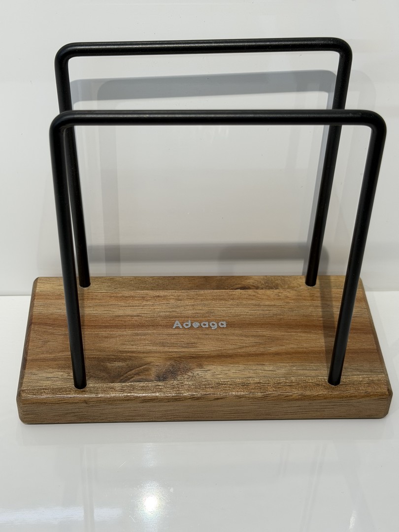 Countertop Napkin Holder with Solid Wood Base and Matte Black Metal Frame