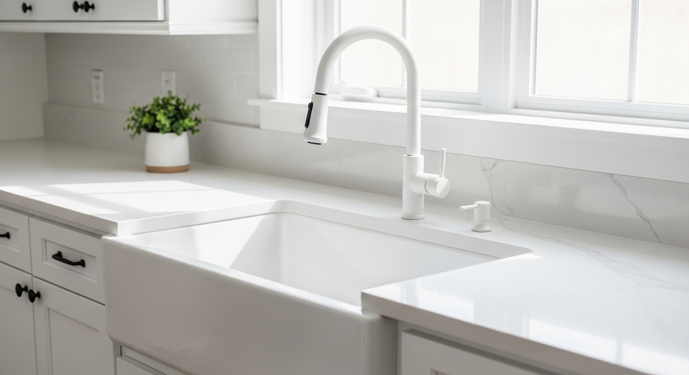 kitchen faucet in white