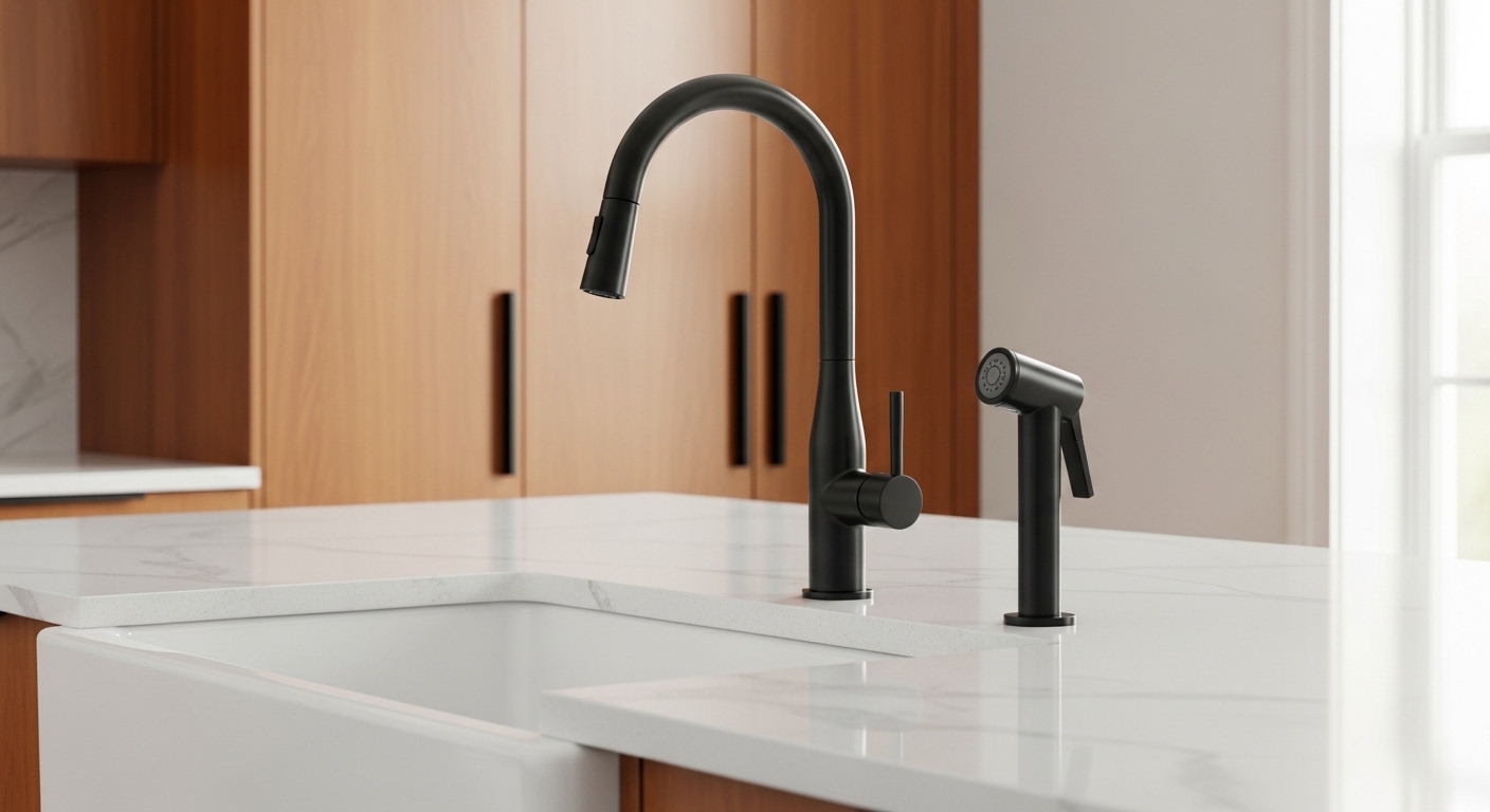 matte black kitchen faucet with side sprayer