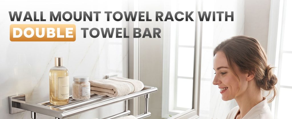 ADEAGA 20 in. brushed nickel one-piece towel shelf with double towel bars
