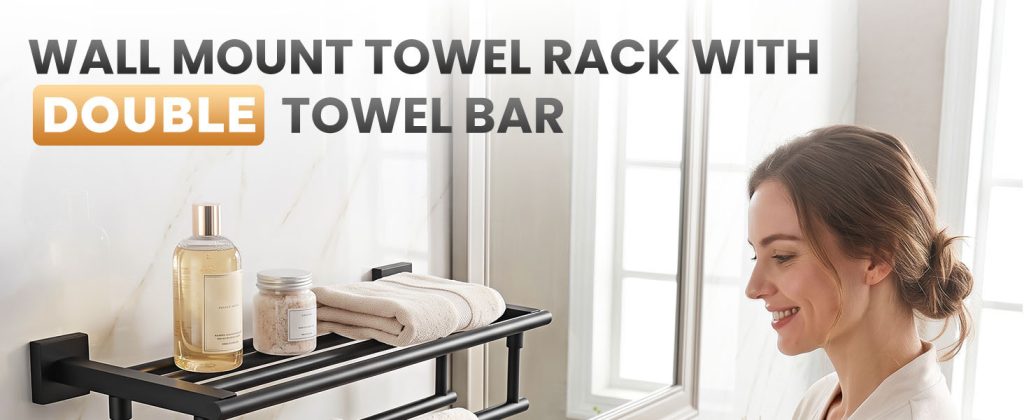 ADEAGA 20 in. matte black one-piece towel shelf with double towel bars