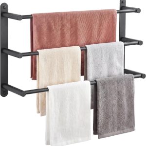 24 in. matte black 3-tier wall mounted towel bar