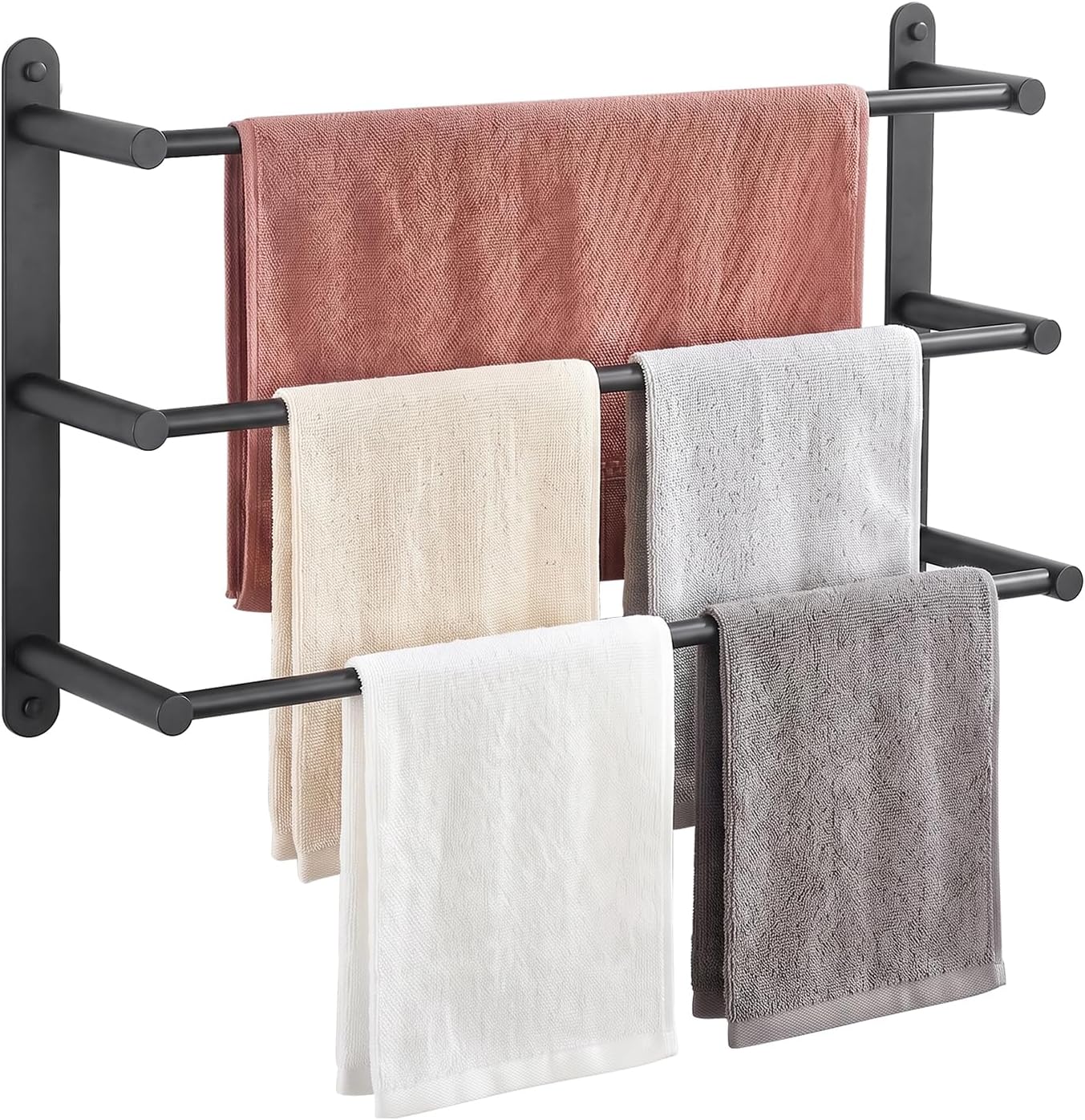 24 in. 3-Tier Wall Mounted Towel Bar, Matte Black