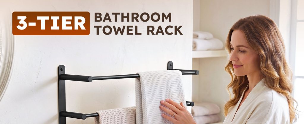 ADEAGA 24 in. matte black 3-tier wall mounted towel bar