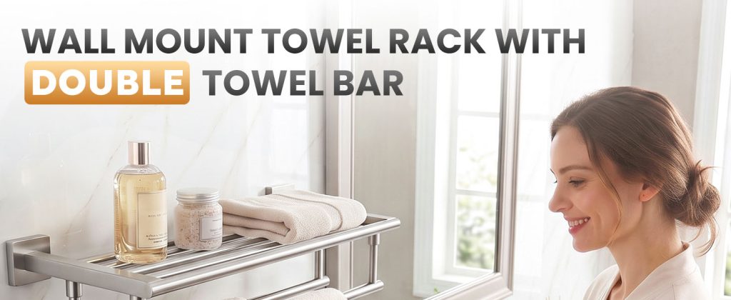ADEAGA 24 in. brushed nickel one-piece towel shelf with double towel bars