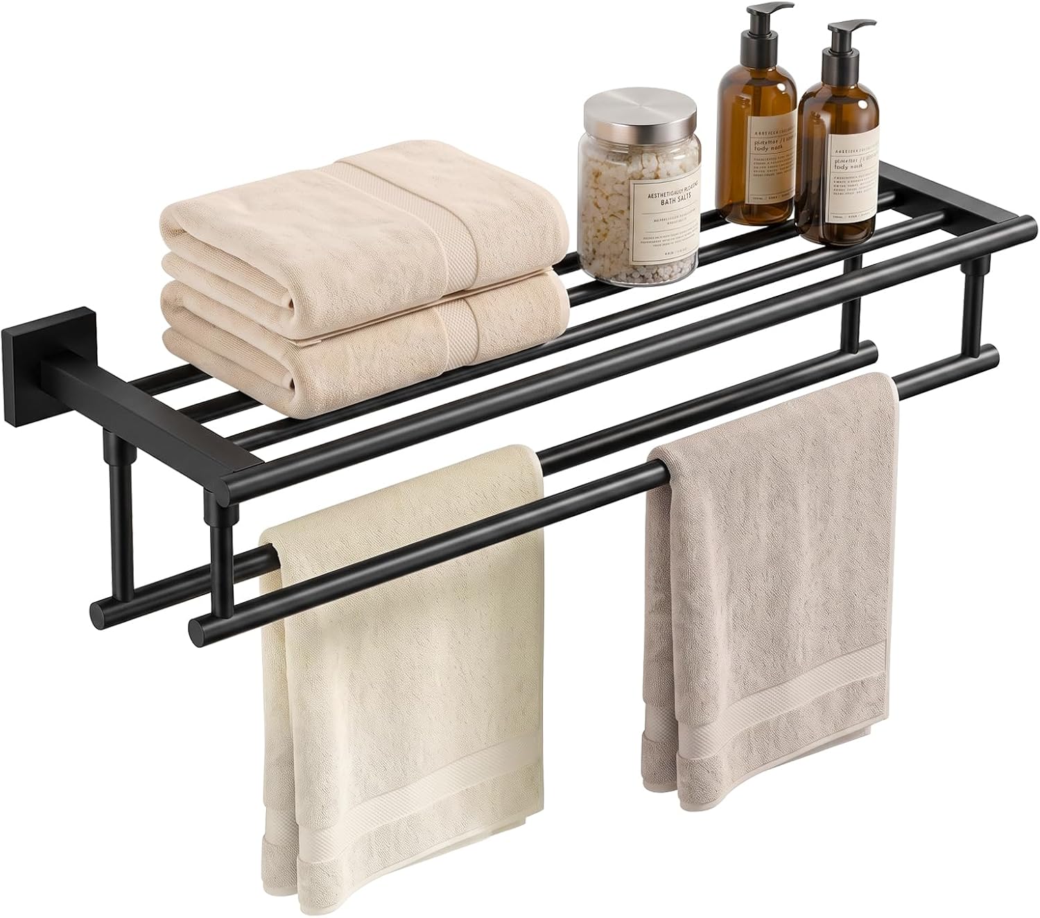 24 in. One-Piece Towel Shelf with Double Bars, Matte Black