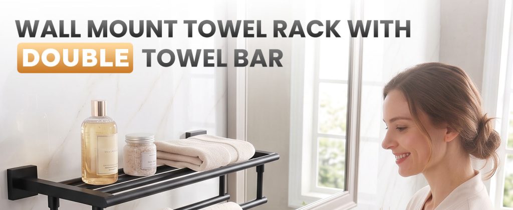 ADEAGA 24 in. matte black one-piece towel shelf with double towel bars